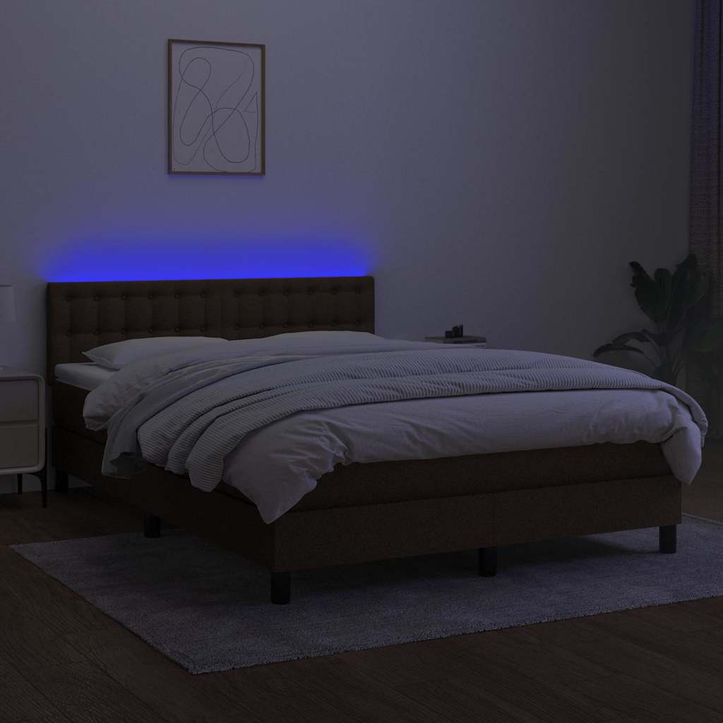Krevet box spring s madracem LED tamnosmeđi 140x200 cm tkanina