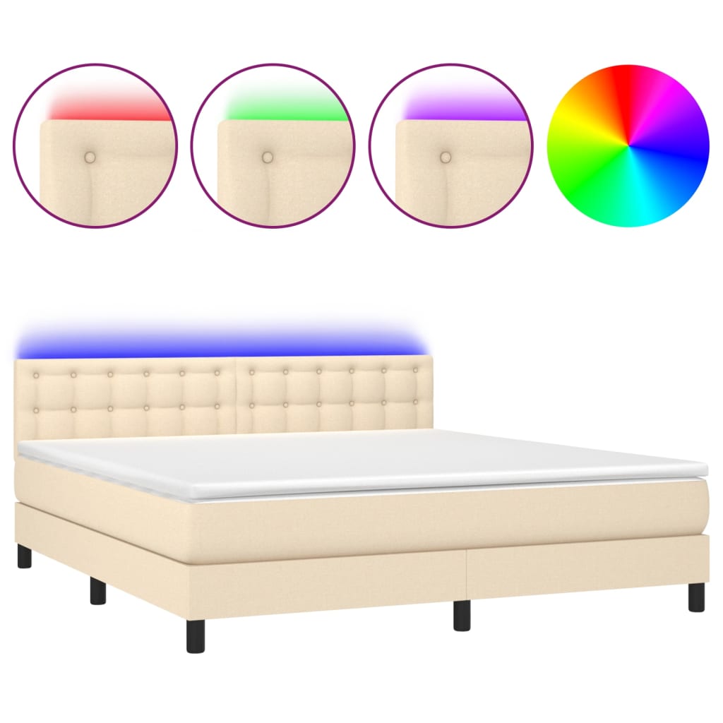 Krevet box spring s madracem LED krem 160x200 cm od tkanine