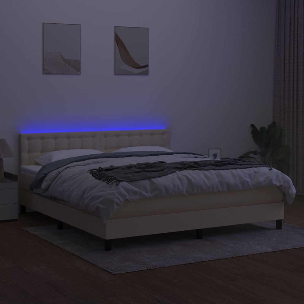 Krevet box spring s madracem LED krem 160x200 cm od tkanine