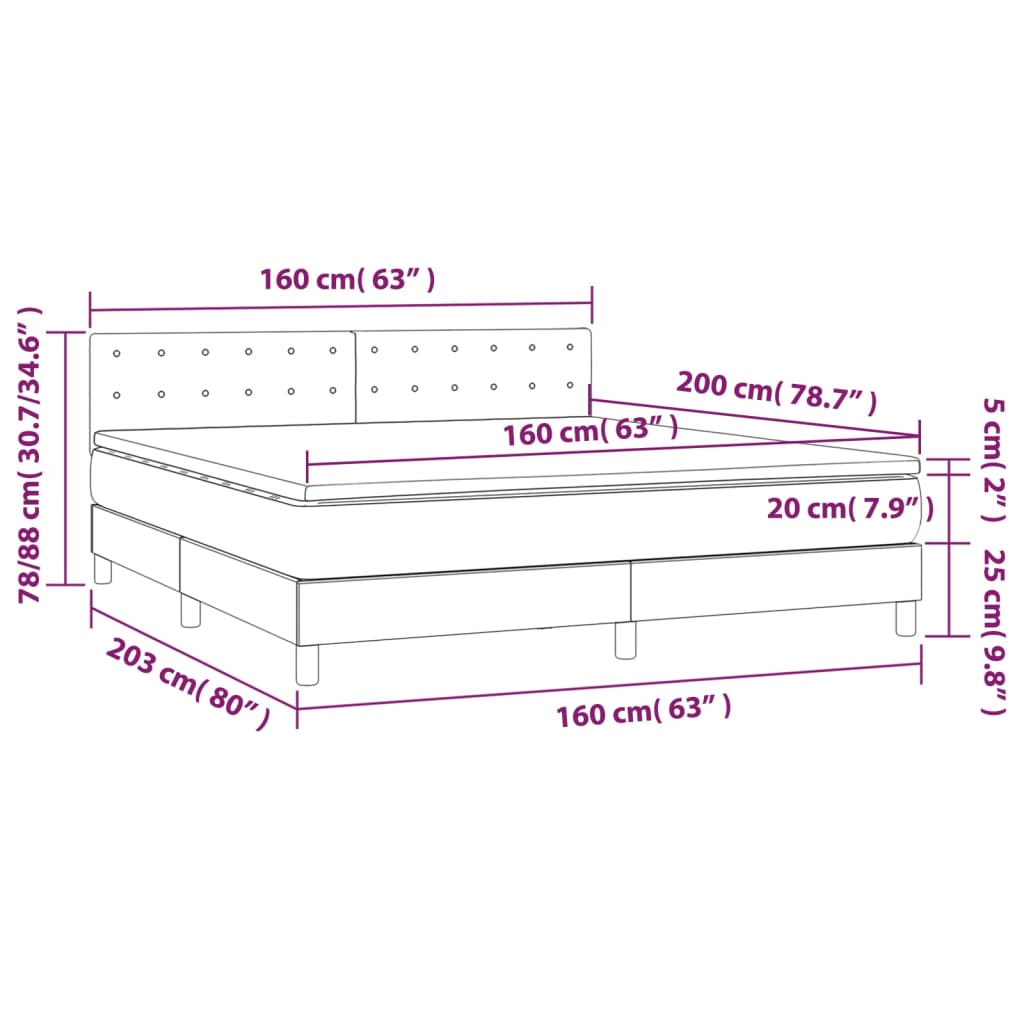 Krevet box spring s madracem LED krem 160x200 cm od tkanine