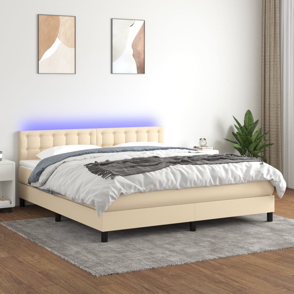 Krevet box spring s madracem LED krem 160x200 cm od tkanine