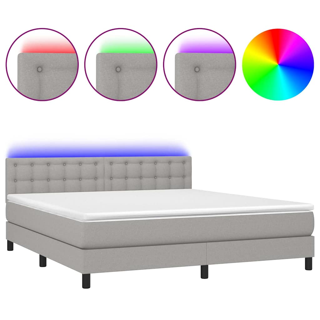 Krevet box spring s madracem LED svjetlosivi 180x200 cm tkanina