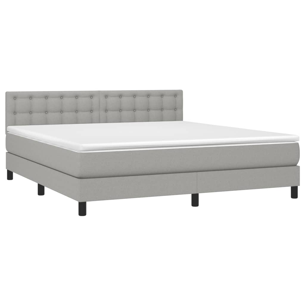 Krevet box spring s madracem LED svjetlosivi 180x200 cm tkanina