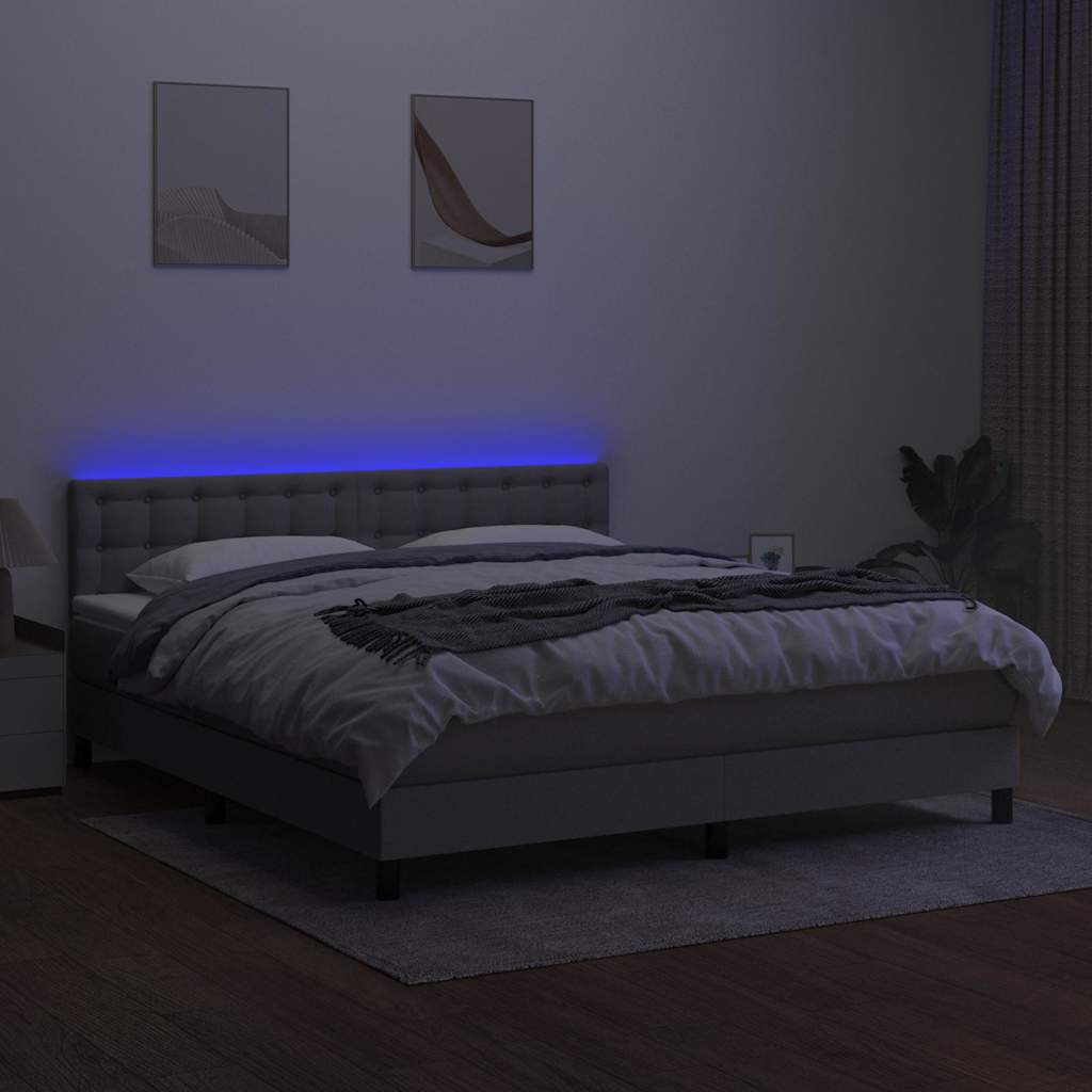 Krevet box spring s madracem LED svjetlosivi 180x200 cm tkanina