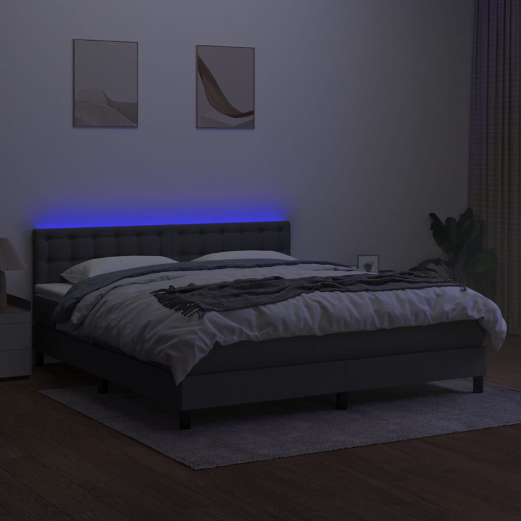 Krevet box spring s madracem LED tamnosivi 180x200 cm tkanina