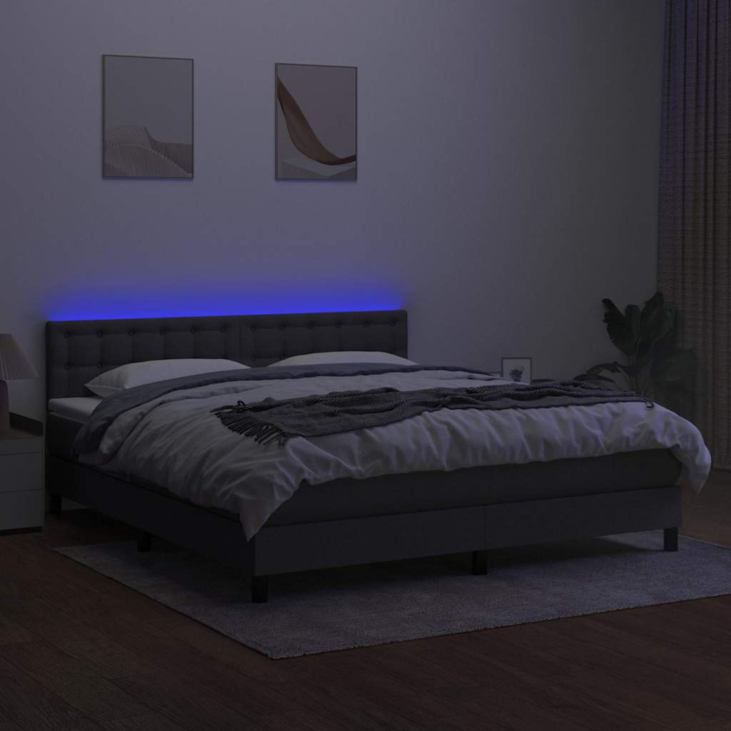 Krevet box spring s madracem LED tamnosivi 180x200 cm tkanina
