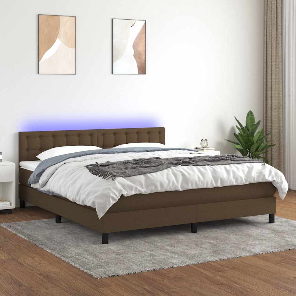 Krevet box spring s madracem LED tamnosmeđi 180x200 cm tkanina
