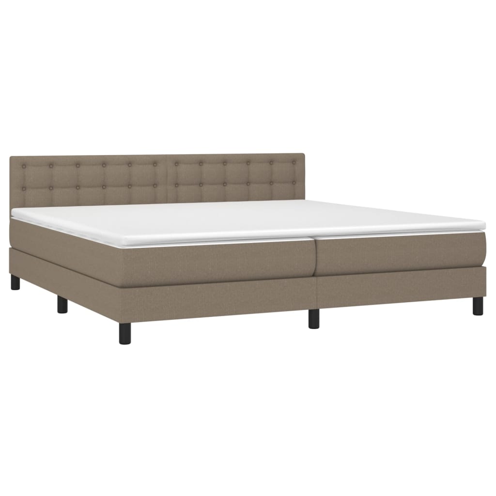 Krevet box spring s madracem LED smeđesivi 200x200 cm tkanina