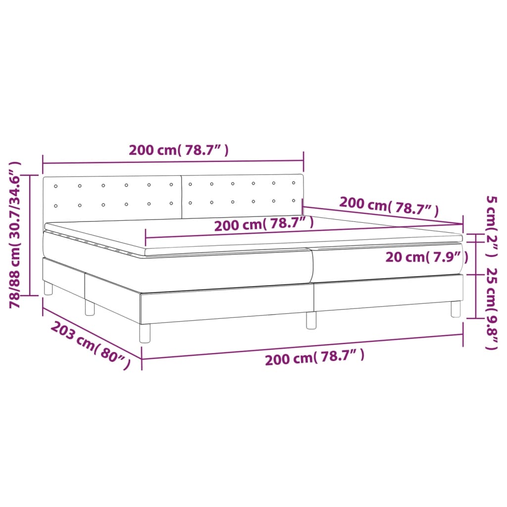 Krevet box spring s madracem LED plavi 200x200 cm od tkanine