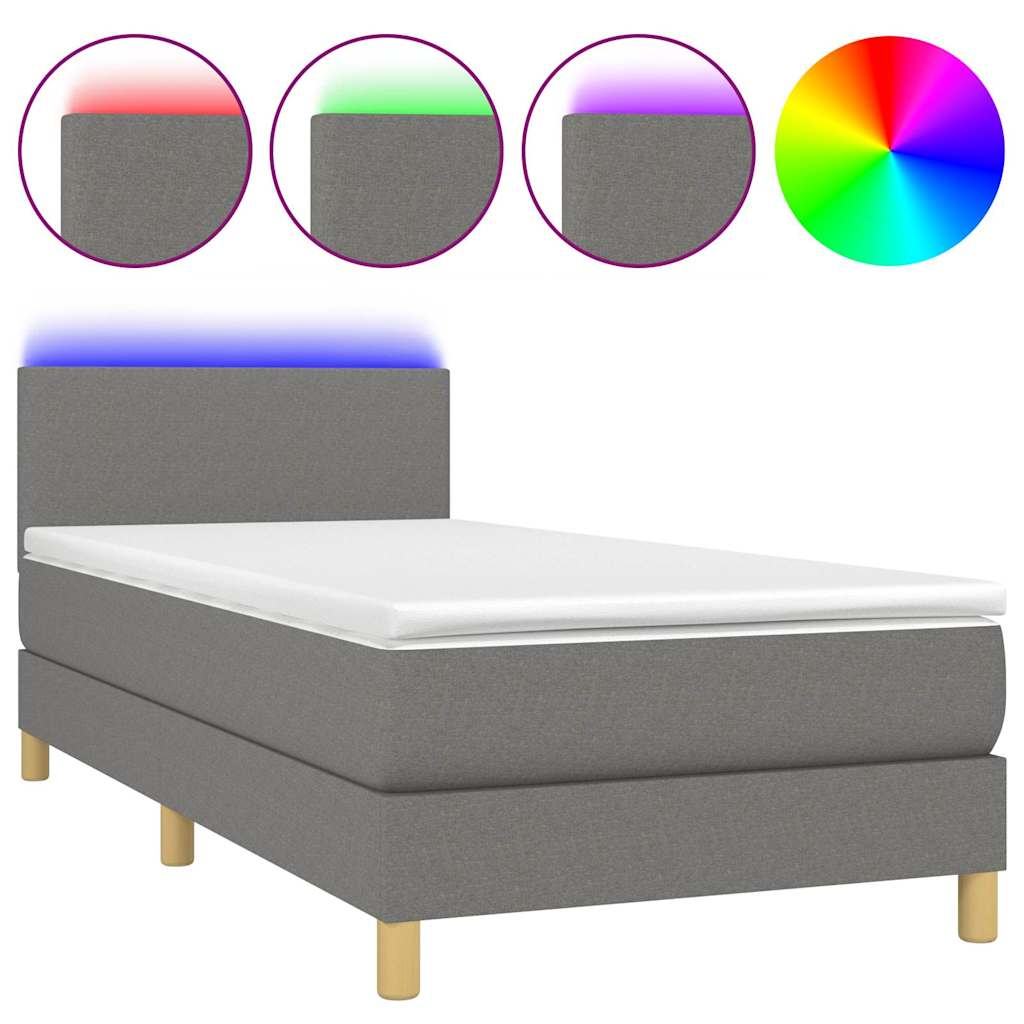 Krevet box spring s madracem LED tamnosivi 80 x 200 cm tkanina