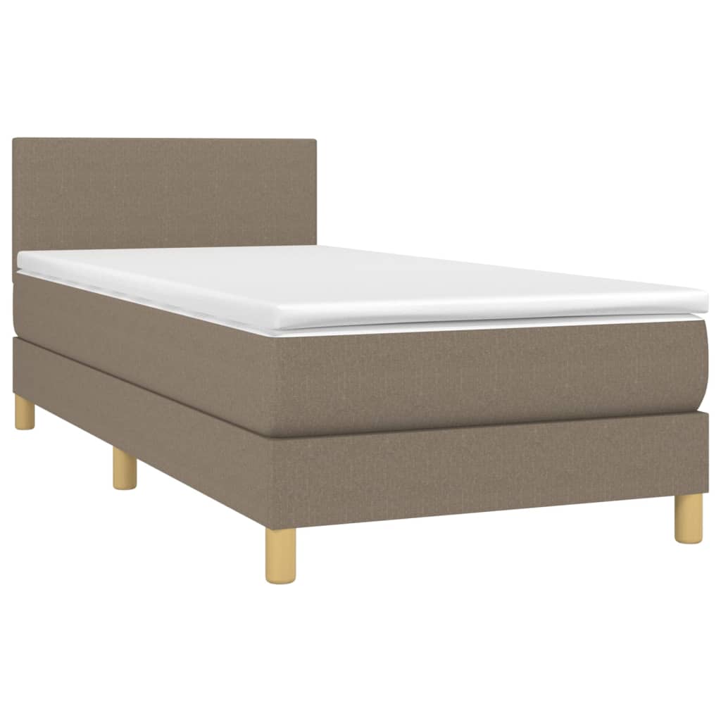 Krevet box spring s madracem LED smeđesivi 90x190 cm tkanina