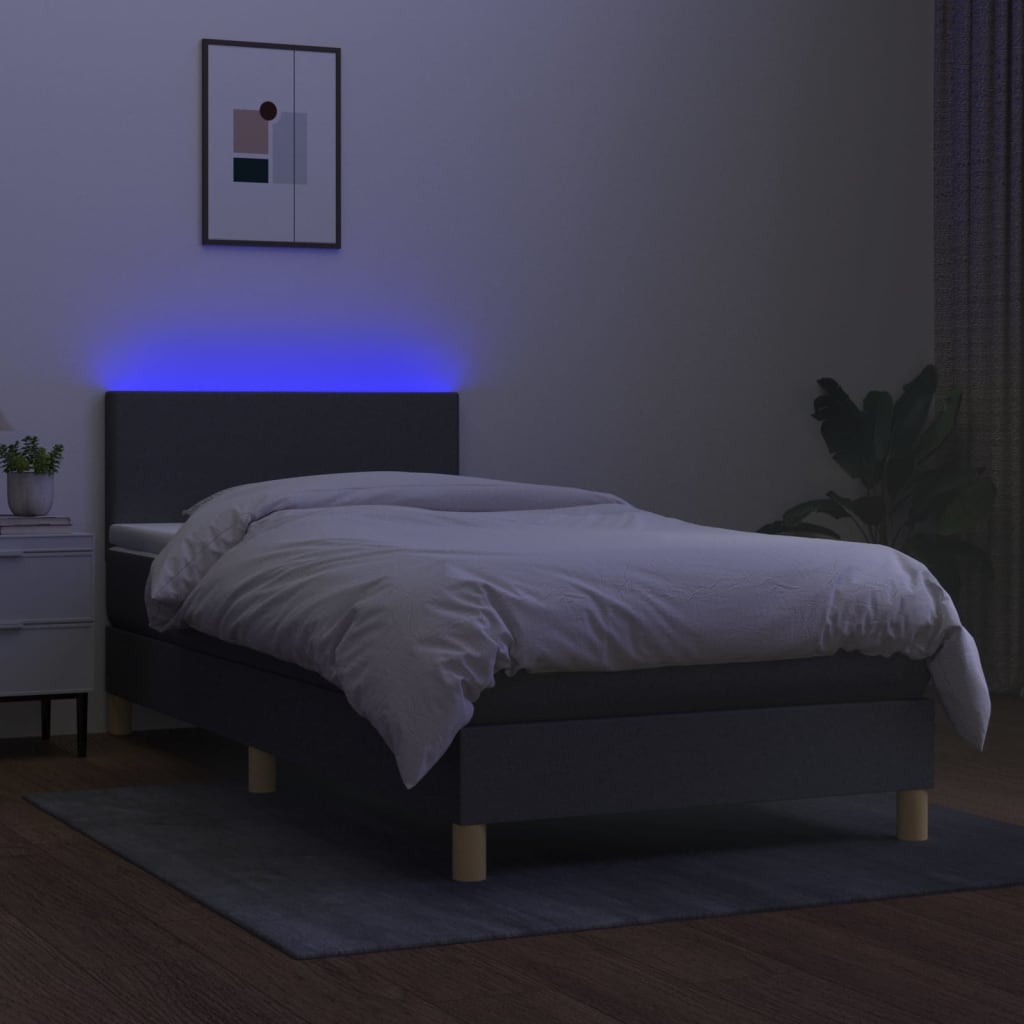Krevet box spring s madracem LED tamnosivi 90x200 cm tkanina