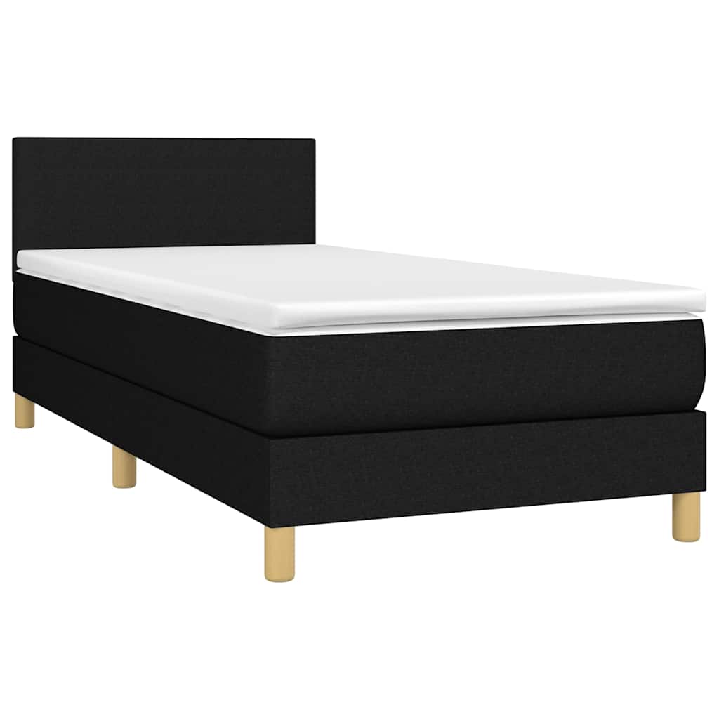 Krevet box spring s madracem LED crni 90x200 cm od tkanine