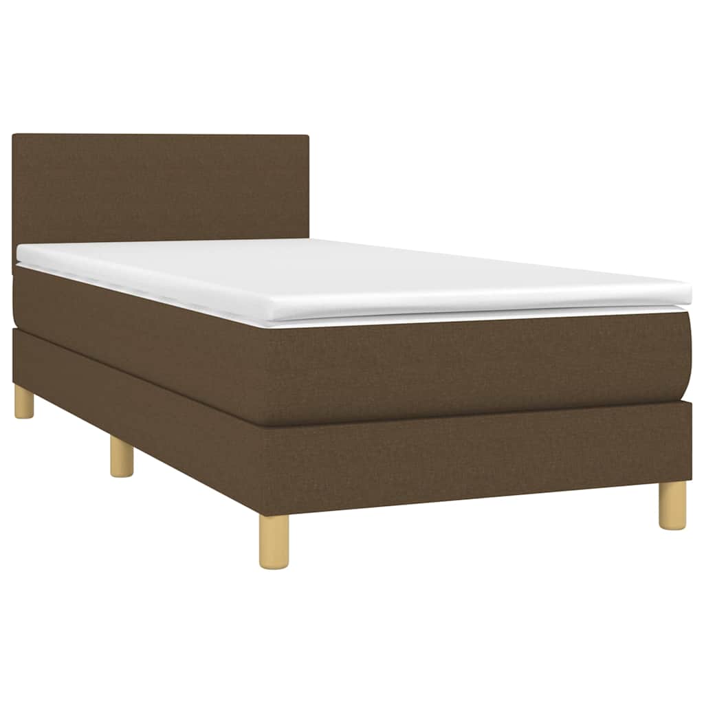 Krevet box spring s madracem LED tamnosmeđi 90x200 cm tkanina