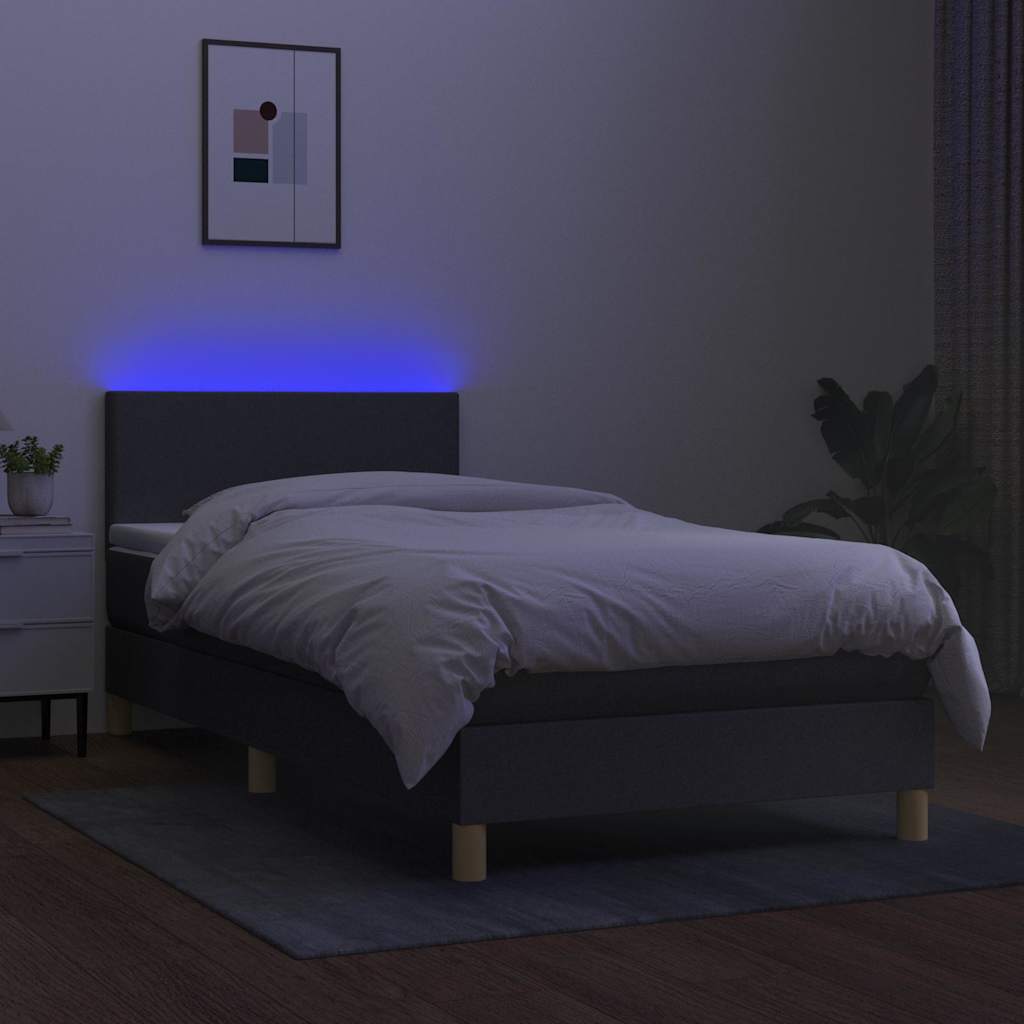 Krevet box spring s madracem LED tamnosmeđi 90x200 cm tkanina