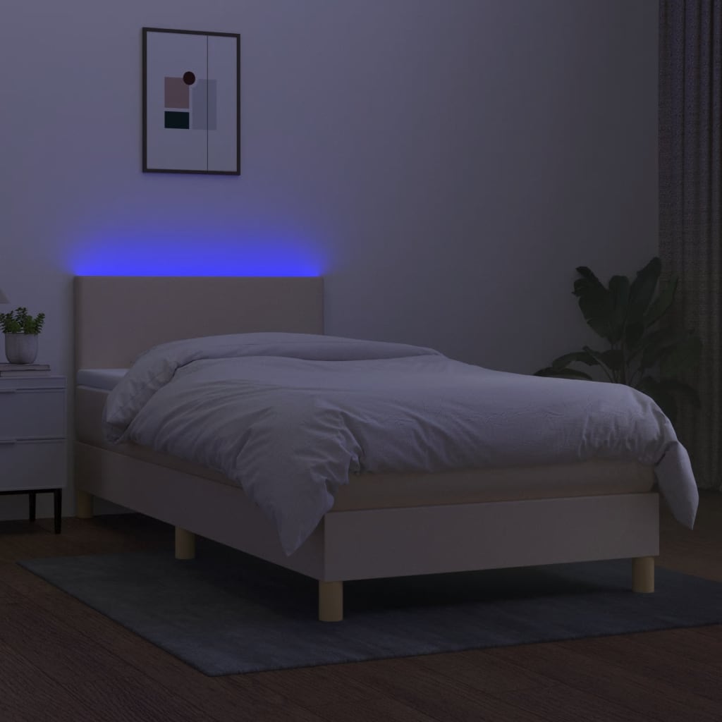 Krevet box spring s madracem LED krem 90x200 cm od tkanine
