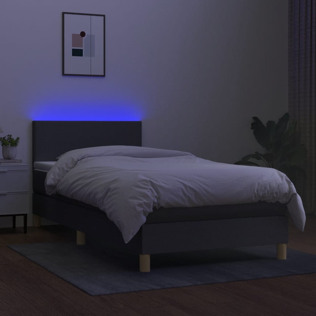 Krevet box spring s madracem LED tamnosivi 100x200 cm tkanina