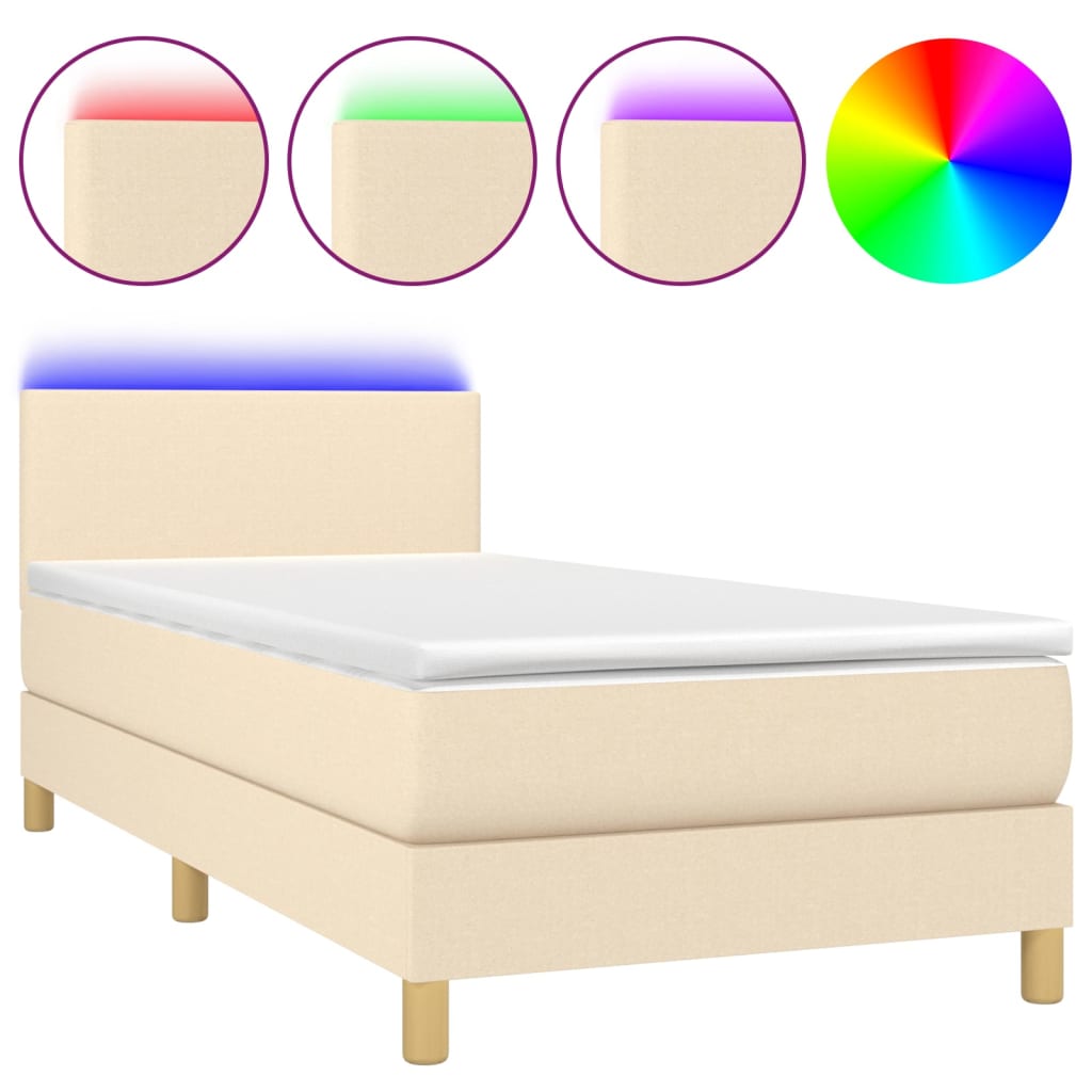 Krevet box spring s madracem LED krem 100x200 cm od tkanine