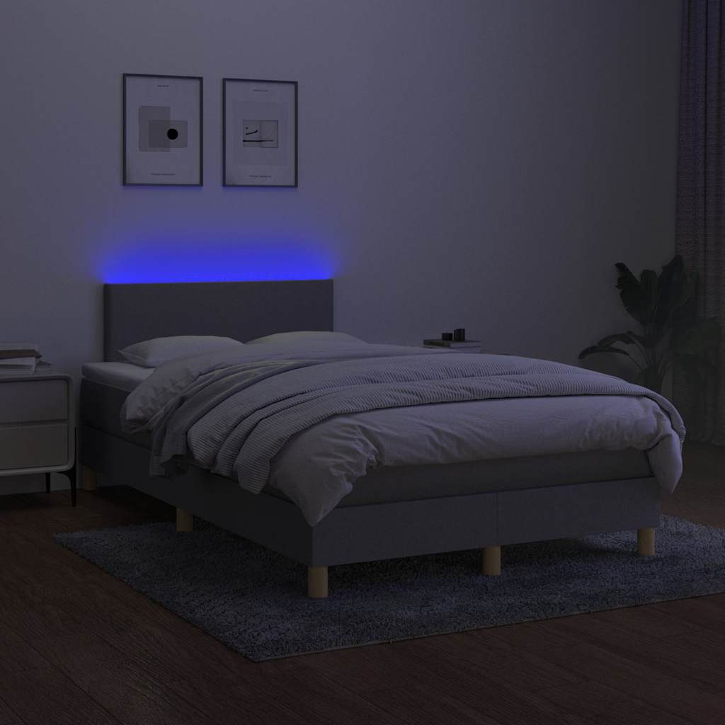 Krevet box spring s madracem LED svjetlosivi 120x200 cm tkanina