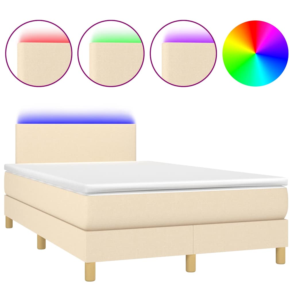 Krevet box spring s madracem LED krem 120 x 200 cm od tkanine