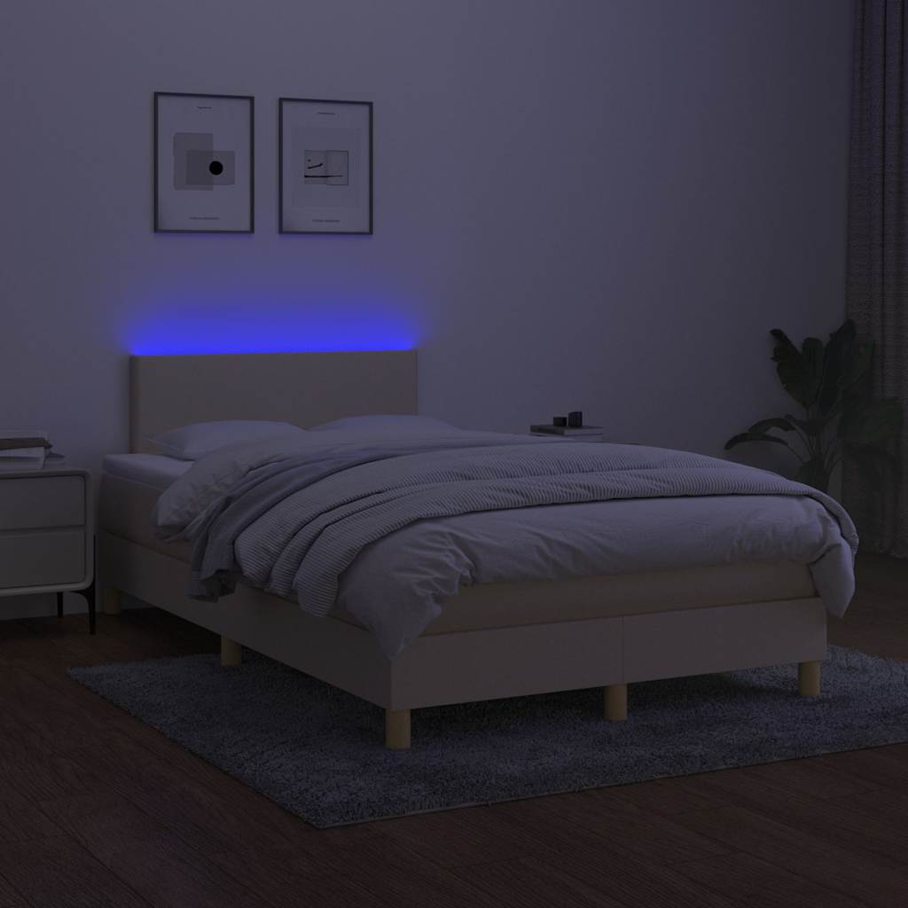 Krevet box spring s madracem LED krem 120 x 200 cm od tkanine