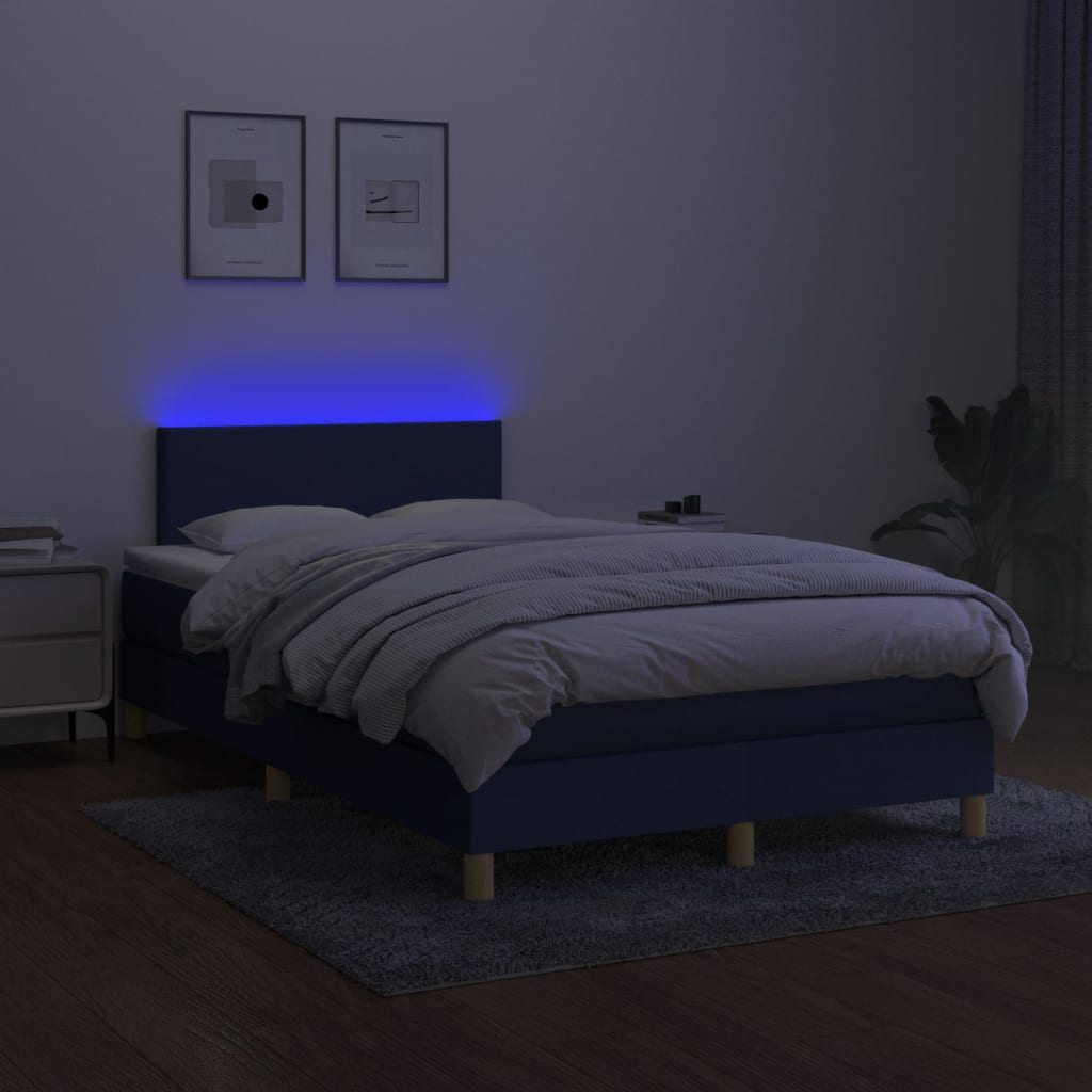 Krevet box spring s madracem LED plavi 120 x 200 cm od tkanine