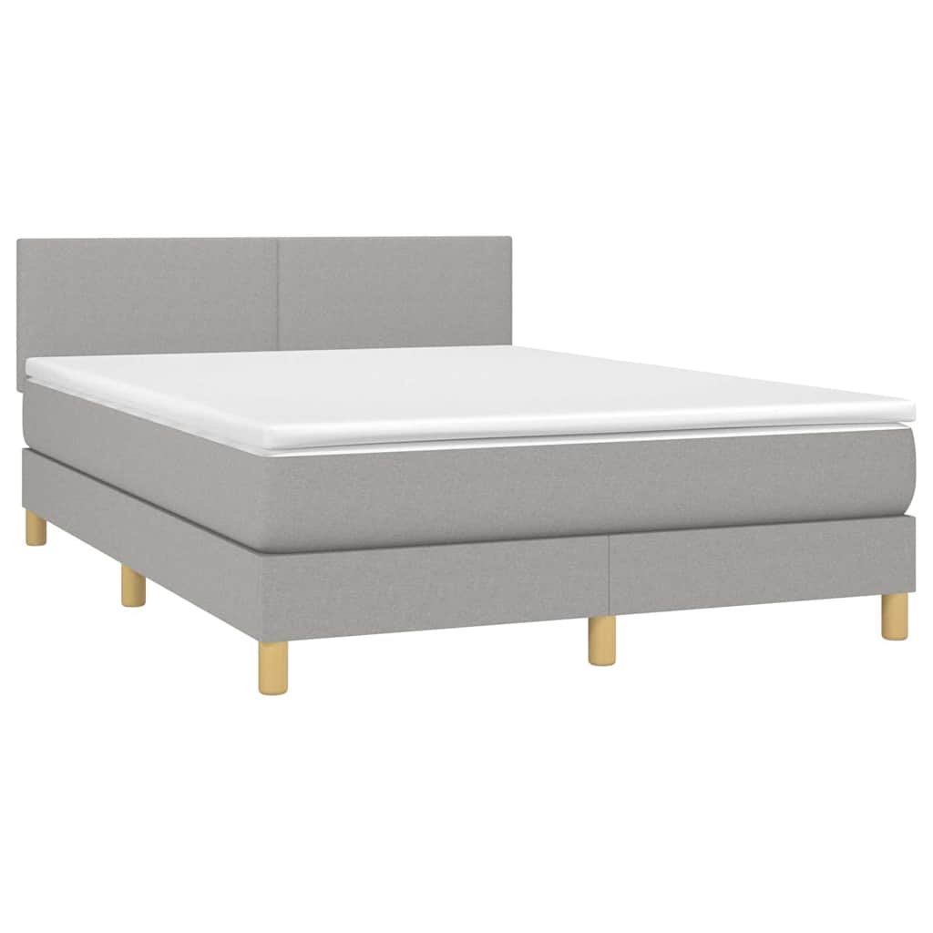 Krevet box spring s madracem LED svjetlosivi 140x190 cm tkanina