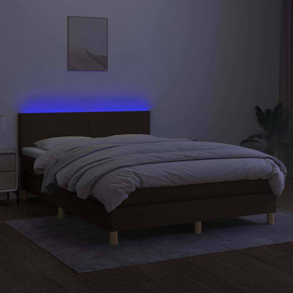 Krevet box spring s madracem LED tamnosmeđi 140x190 cm tkanina