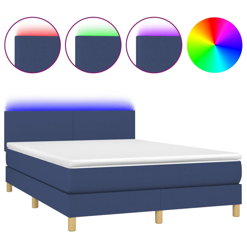 Krevet box spring s madracem LED plavi 140x190 cm od tkanine