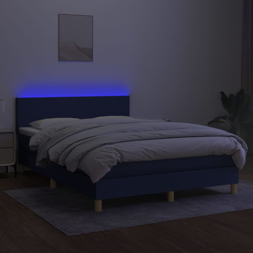 Krevet box spring s madracem LED plavi 140x190 cm od tkanine