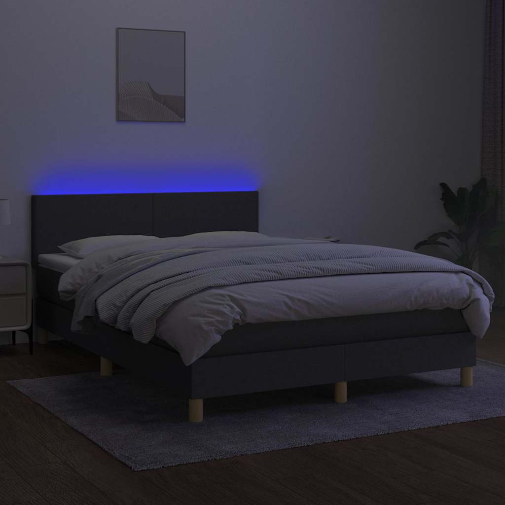 Krevet box spring s madracem LED tamnosivi 140x200 cm tkanina