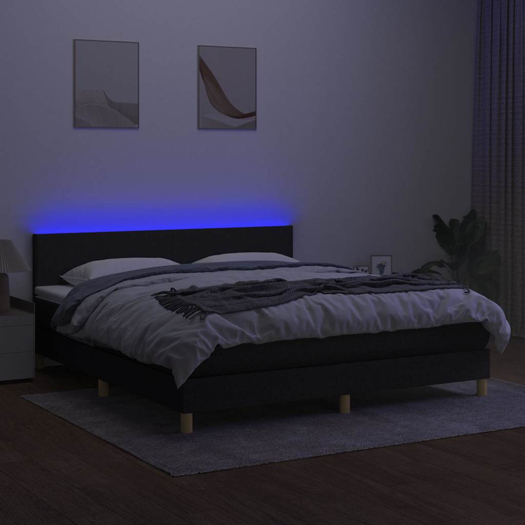 Krevet box spring s madracem LED crni 160x200 cm od tkanine