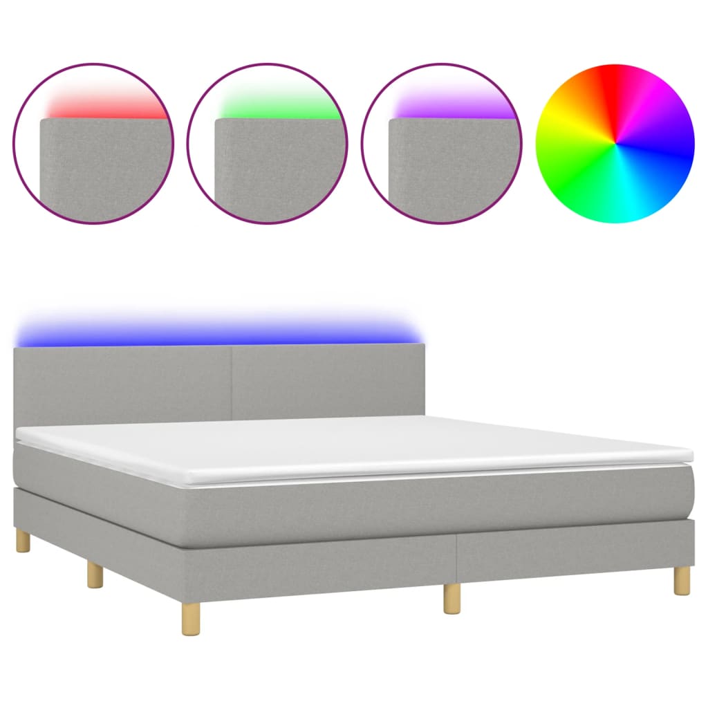 Krevet box spring s madracem LED svjetlosivi 180x200 cm tkanina