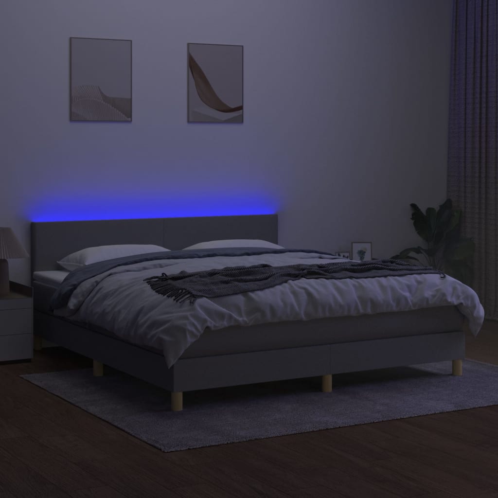 Krevet box spring s madracem LED svjetlosivi 180x200 cm tkanina