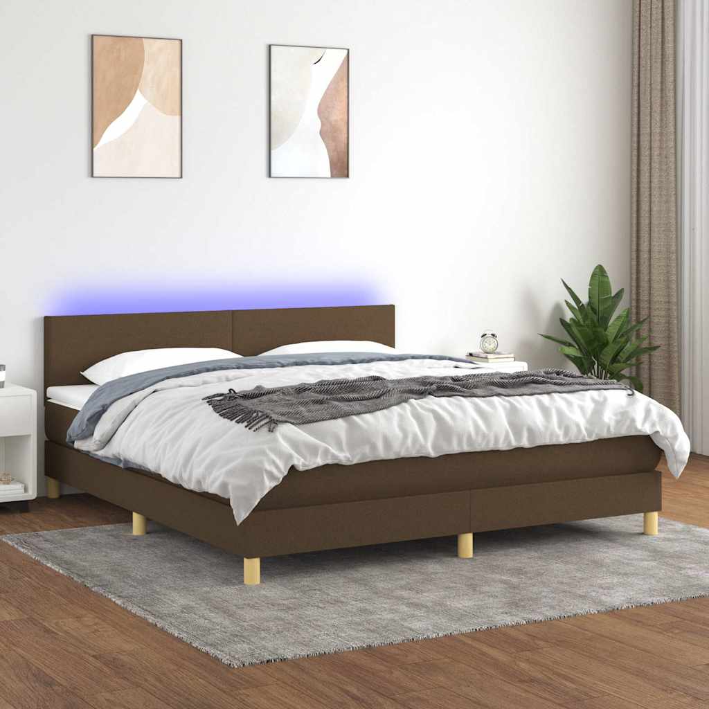 Krevet box spring s madracem LED tamnosmeđi 180x200 cm tkanina