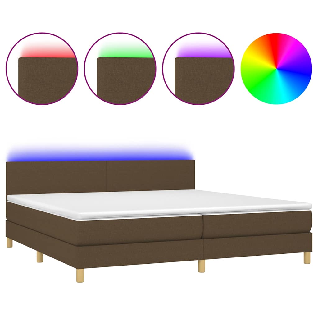 Krevet box spring s madracem LED tamnosmeđi 200x200 cm tkanina