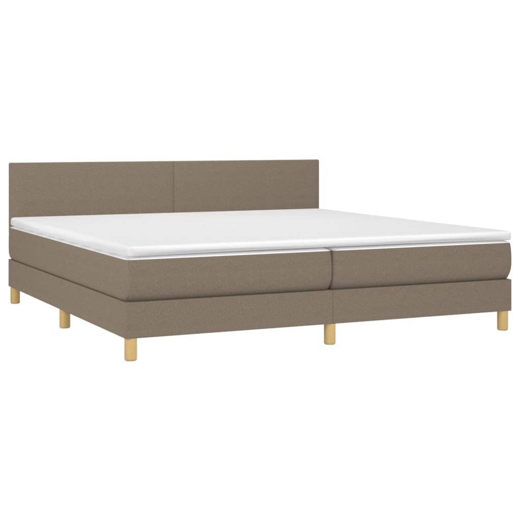 Krevet box spring s madracem LED smeđesivi 200x200 cm tkanina
