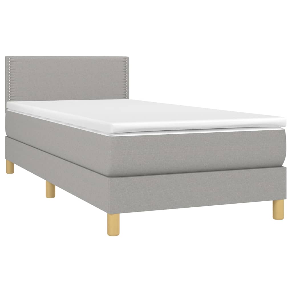 Krevet box spring s madracem LED svjetlosivi 90x200 cm tkanina