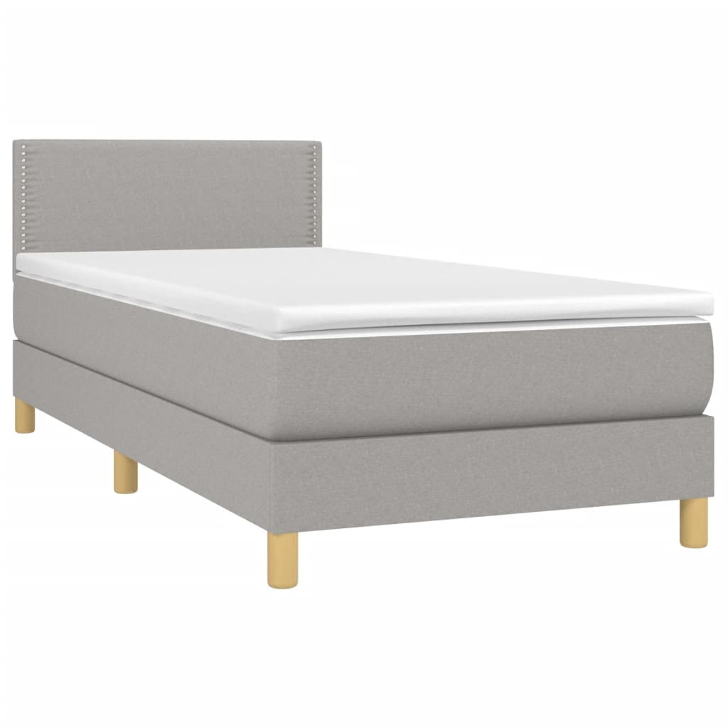 Krevet box spring s madracem LED svjetlosivi 100x200 cm tkanina