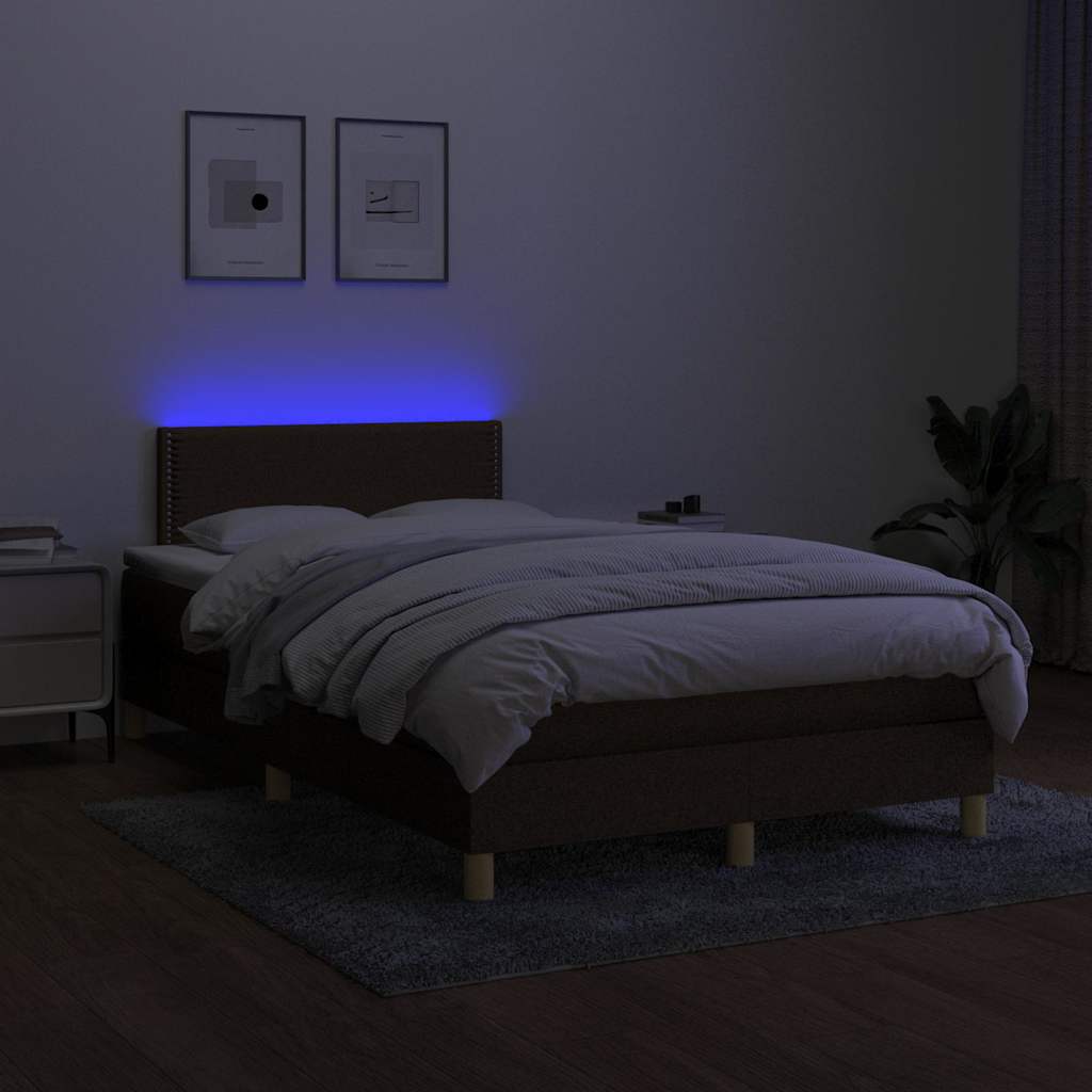 Krevet box spring s madracem LED tamnosmeđi 120x200 cm tkanina