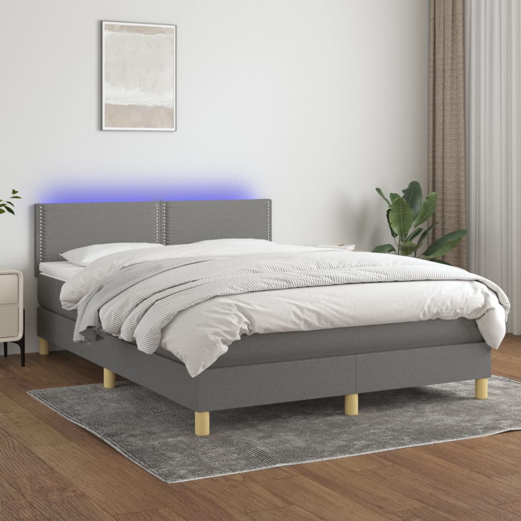 Krevet box spring s madracem LED tamnosivi 140x190 cm tkanina