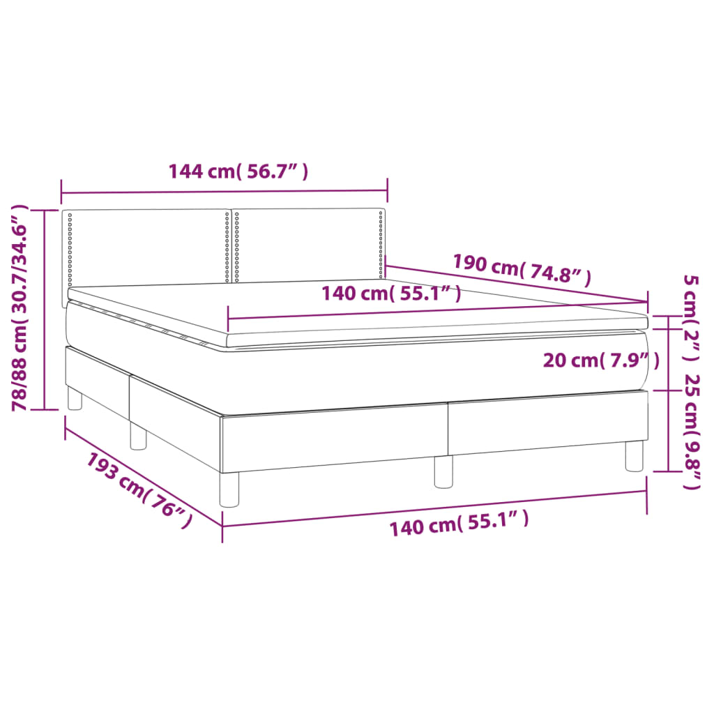 Krevet box spring s madracem LED plavi 140x190 cm od tkanine
