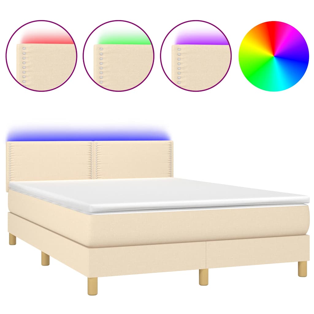 Krevet box spring s madracem LED krem 140x200 cm od tkanine