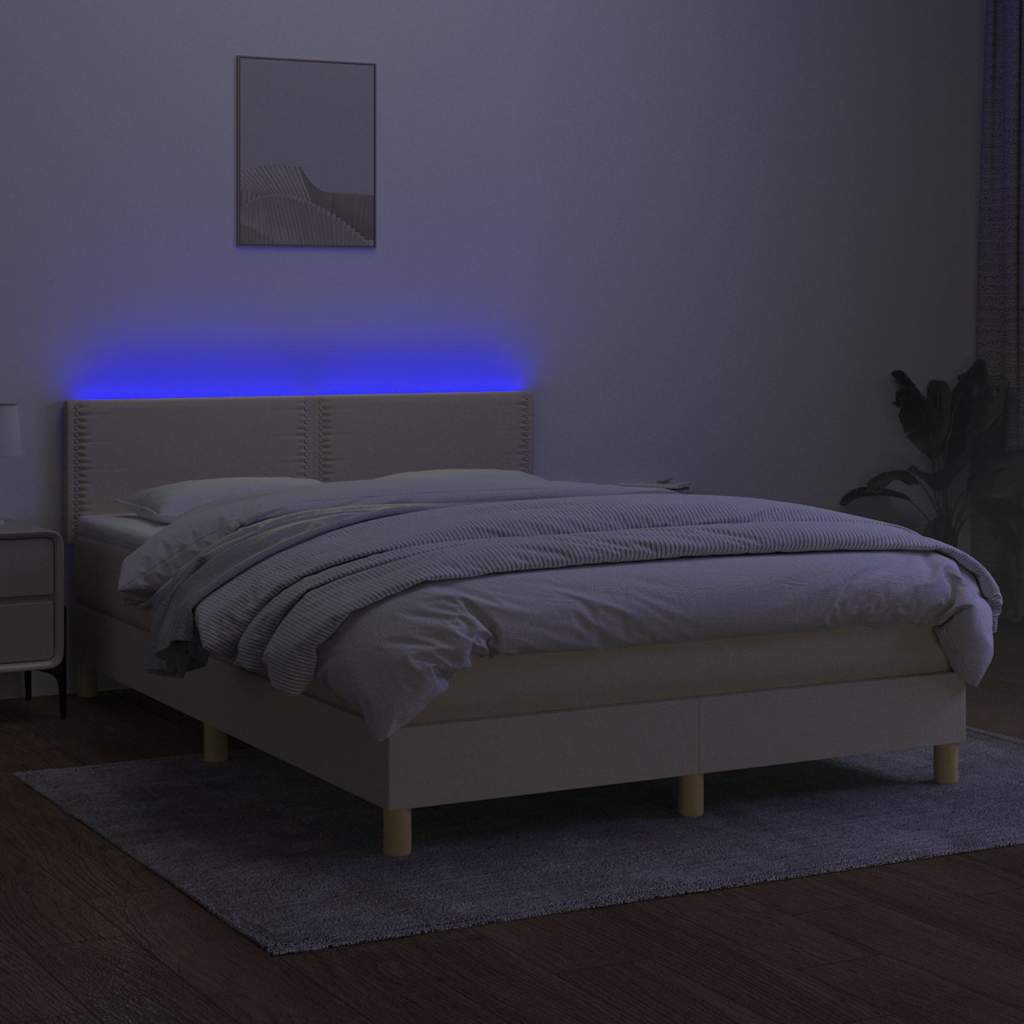 Krevet box spring s madracem LED krem 140x200 cm od tkanine