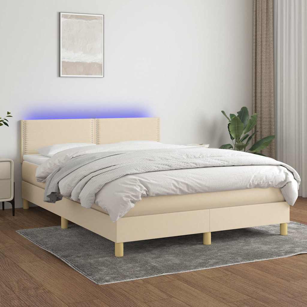 Krevet box spring s madracem LED krem 140x200 cm od tkanine