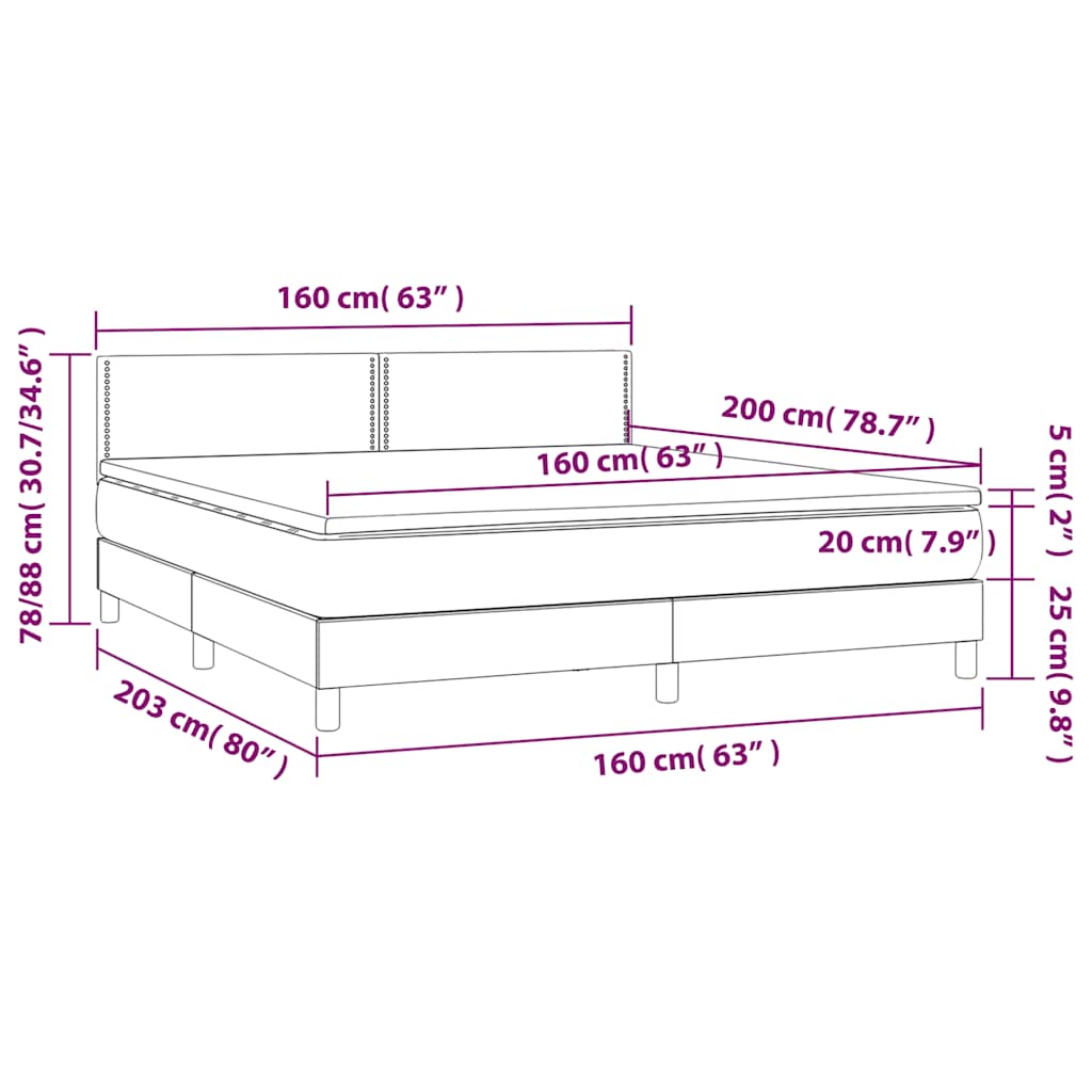 Krevet box spring s madracem LED crni 160x200 cm od tkanine