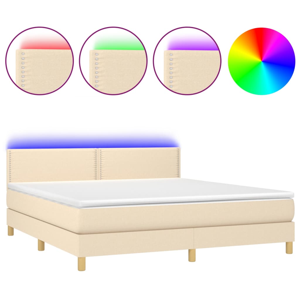 Krevet box spring s madracem LED krem 180x200 cm od tkanine