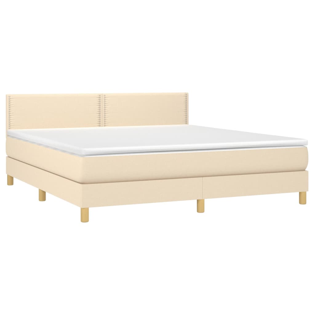 Krevet box spring s madracem LED krem 180x200 cm od tkanine