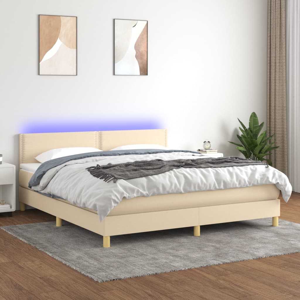 Krevet box spring s madracem LED krem 180x200 cm od tkanine