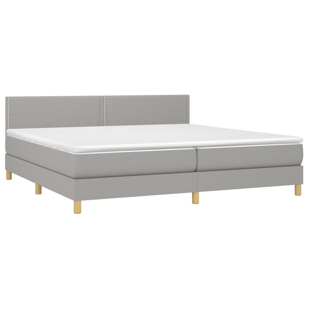 Krevet box spring s madracem LED svjetlosivi 200x200 cm tkanina